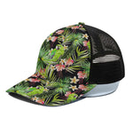 Tropical Hawaiian Parrot Pattern Print Black Mesh Trucker Cap