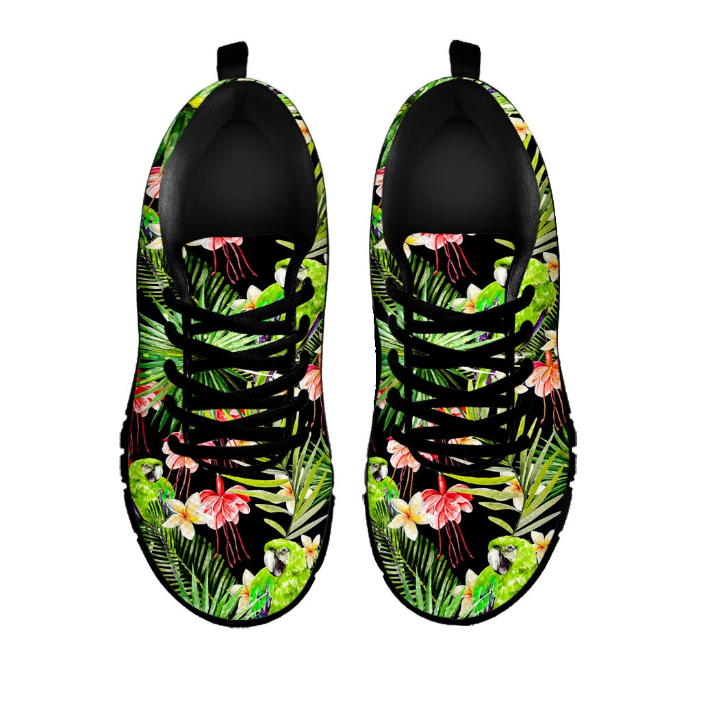 Tropical Hawaiian Parrot Pattern Print Black Running Shoes