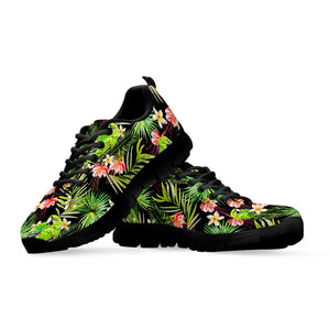 Tropical Hawaiian Parrot Pattern Print Black Running Shoes