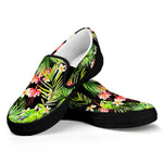 Tropical Hawaiian Parrot Pattern Print Black Slip On Sneakers