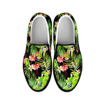 Tropical Hawaiian Parrot Pattern Print Black Slip On Sneakers
