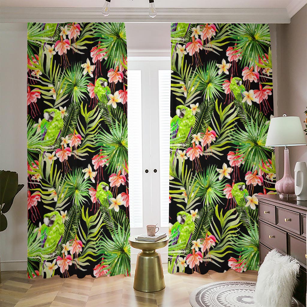 Tropical Hawaiian Parrot Pattern Print Blackout Pencil Pleat Curtains