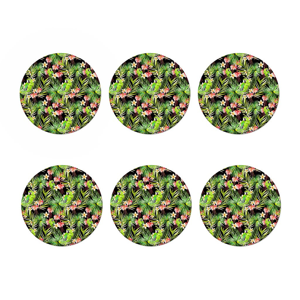 Tropical Hawaiian Parrot Pattern Print Coaster Set