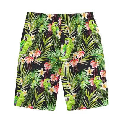 Tropical Hawaiian Parrot Pattern Print Cotton Shorts