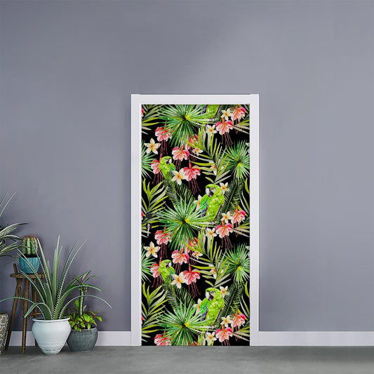 Tropical Hawaiian Parrot Pattern Print Door Sticker