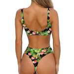 Tropical Hawaiian Parrot Pattern Print Front Bow Tie Bikini