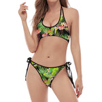 Tropical Hawaiian Parrot Pattern Print Halter Scoop Tie Side Bikini