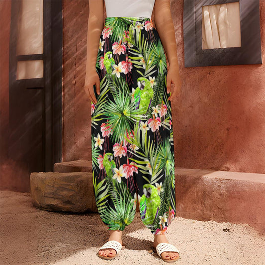 Tropical Hawaiian Parrot Pattern Print Harem Pants