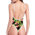 Tropical Hawaiian Parrot Pattern Print High Cut One Piece Swimsuit