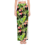 Tropical Hawaiian Parrot Pattern Print High Slit Maxi Skirt