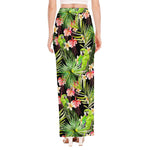 Tropical Hawaiian Parrot Pattern Print High Slit Maxi Skirt