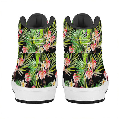 Tropical Hawaiian Parrot Pattern Print High Top Leather Sneakers