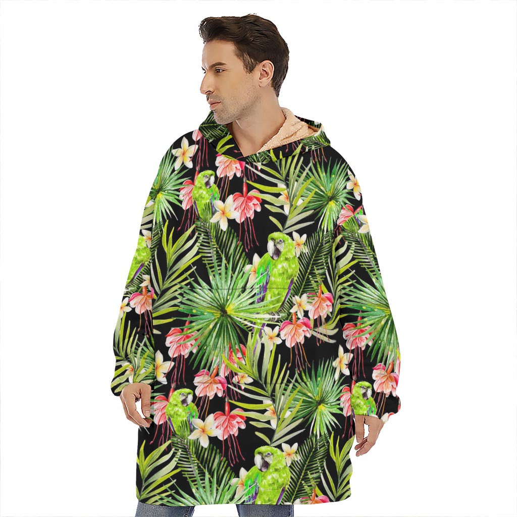 Tropical Hawaiian Parrot Pattern Print Hoodie Blanket