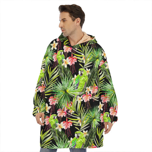 Tropical Hawaiian Parrot Pattern Print Hoodie Blanket