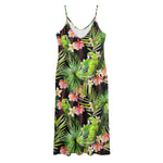 Tropical Hawaiian Parrot Pattern Print Jersey Midi Cami Dress