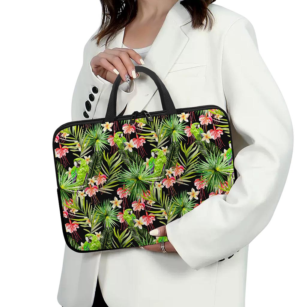 Tropical Hawaiian Parrot Pattern Print Laptop Sleeve With Handle