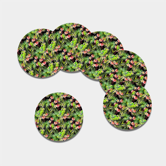 Tropical Hawaiian Parrot Pattern Print Leather Coaster Set