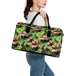 Tropical Hawaiian Parrot Pattern Print Leather Duffle Bag