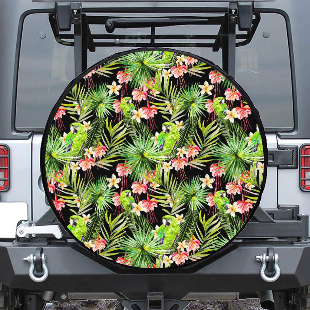 Tropical Hawaiian Parrot Pattern Print Leather Spare Tire Cover