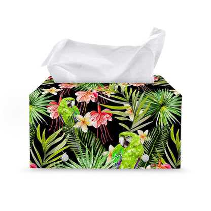 Tropical Hawaiian Parrot Pattern Print Leather Tissue Box Cover