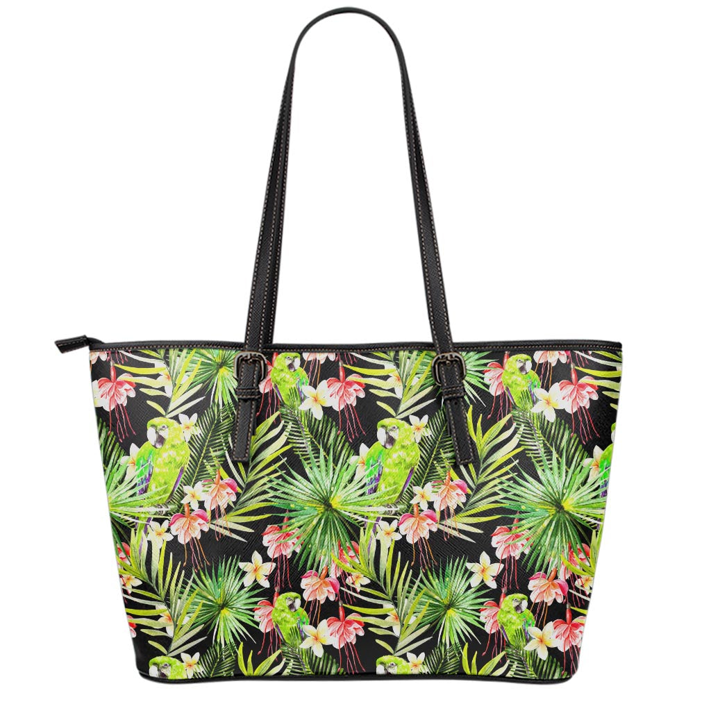 Tropical Hawaiian Parrot Pattern Print Leather Tote Bag