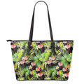 Tropical Hawaiian Parrot Pattern Print Leather Tote Bag With Zipper