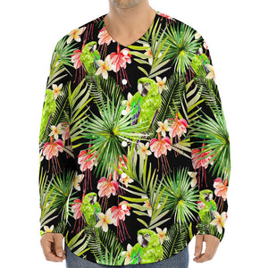 Tropical Hawaiian Parrot Pattern Print Long Sleeve Baseball Jersey