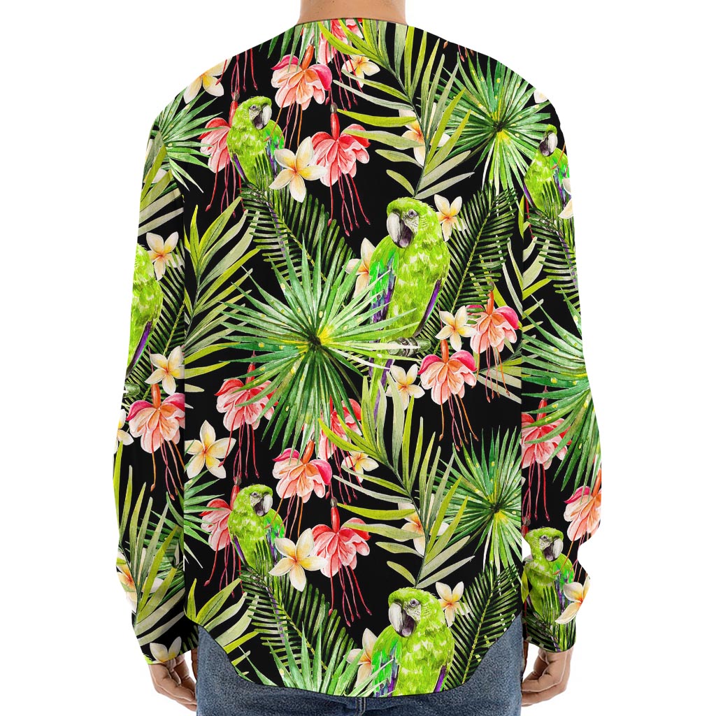 Tropical Hawaiian Parrot Pattern Print Long Sleeve Baseball Jersey