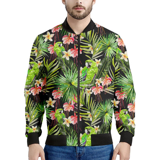 Tropical Hawaiian Parrot Pattern Print Men's Bomber Jacket