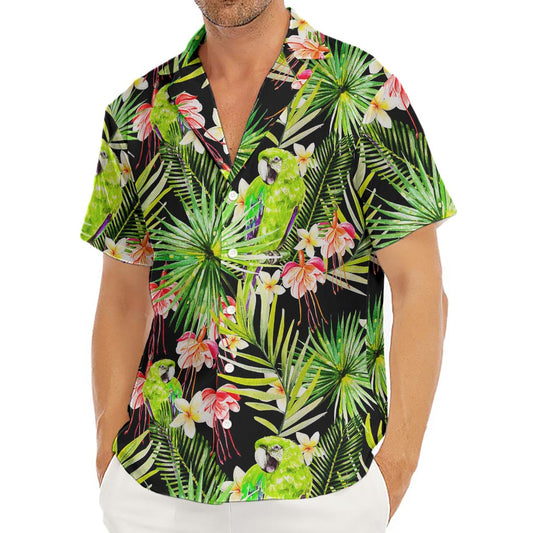 Tropical Hawaiian Parrot Pattern Print Men's Deep V-Neck Shirt