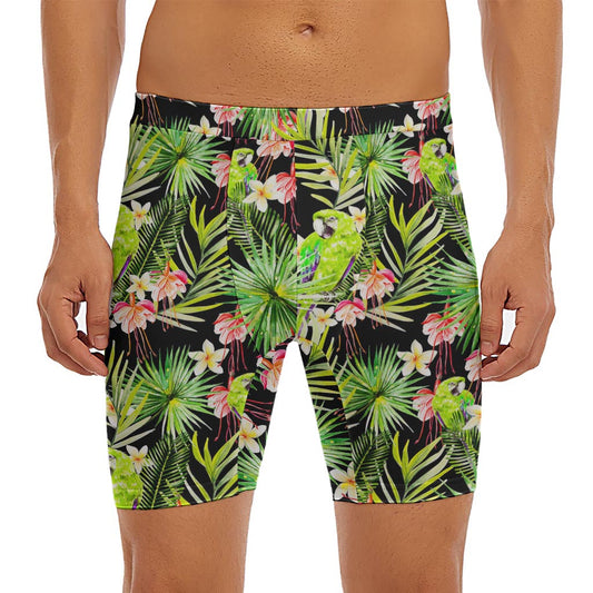 Tropical Hawaiian Parrot Pattern Print Men's Long Boxer Briefs