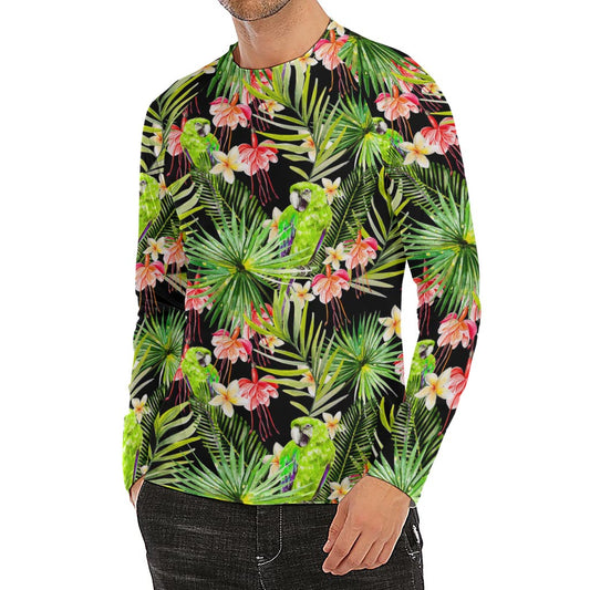 Tropical Hawaiian Parrot Pattern Print Men's Long Sleeve Rash Guard