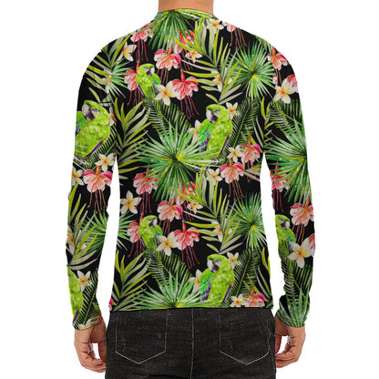Tropical Hawaiian Parrot Pattern Print Men's Long Sleeve Rash Guard