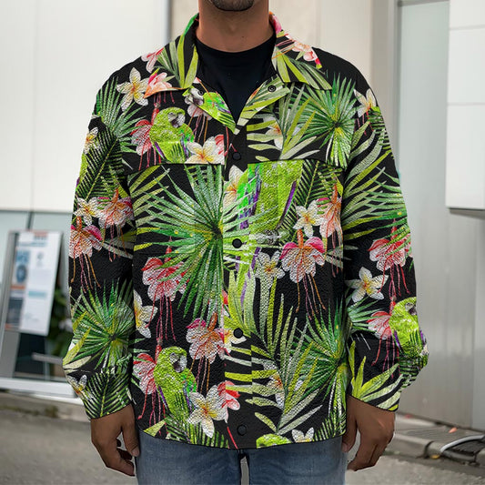 Tropical Hawaiian Parrot Pattern Print Men's Shirt Jacket