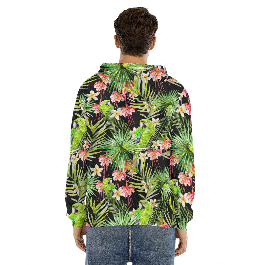 Tropical Hawaiian Parrot Pattern Print Men's Velvet Pullover Hoodie