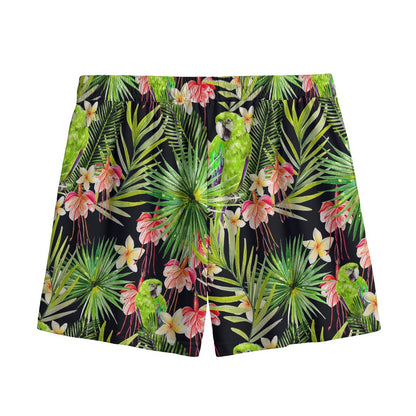 Tropical Hawaiian Parrot Pattern Print Mesh Shorts