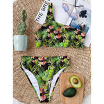 Tropical Hawaiian Parrot Pattern Print One Shoulder Bikini Top