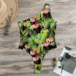 Tropical Hawaiian Parrot Pattern Print One Shoulder Bodysuit
