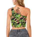 Tropical Hawaiian Parrot Pattern Print One Shoulder Crop Top