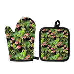 Tropical Hawaiian Parrot Pattern Print Oven Mitt And Pot Holder Set