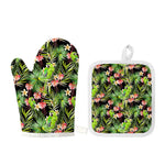 Tropical Hawaiian Parrot Pattern Print Oven Mitt And Pot Holder Set