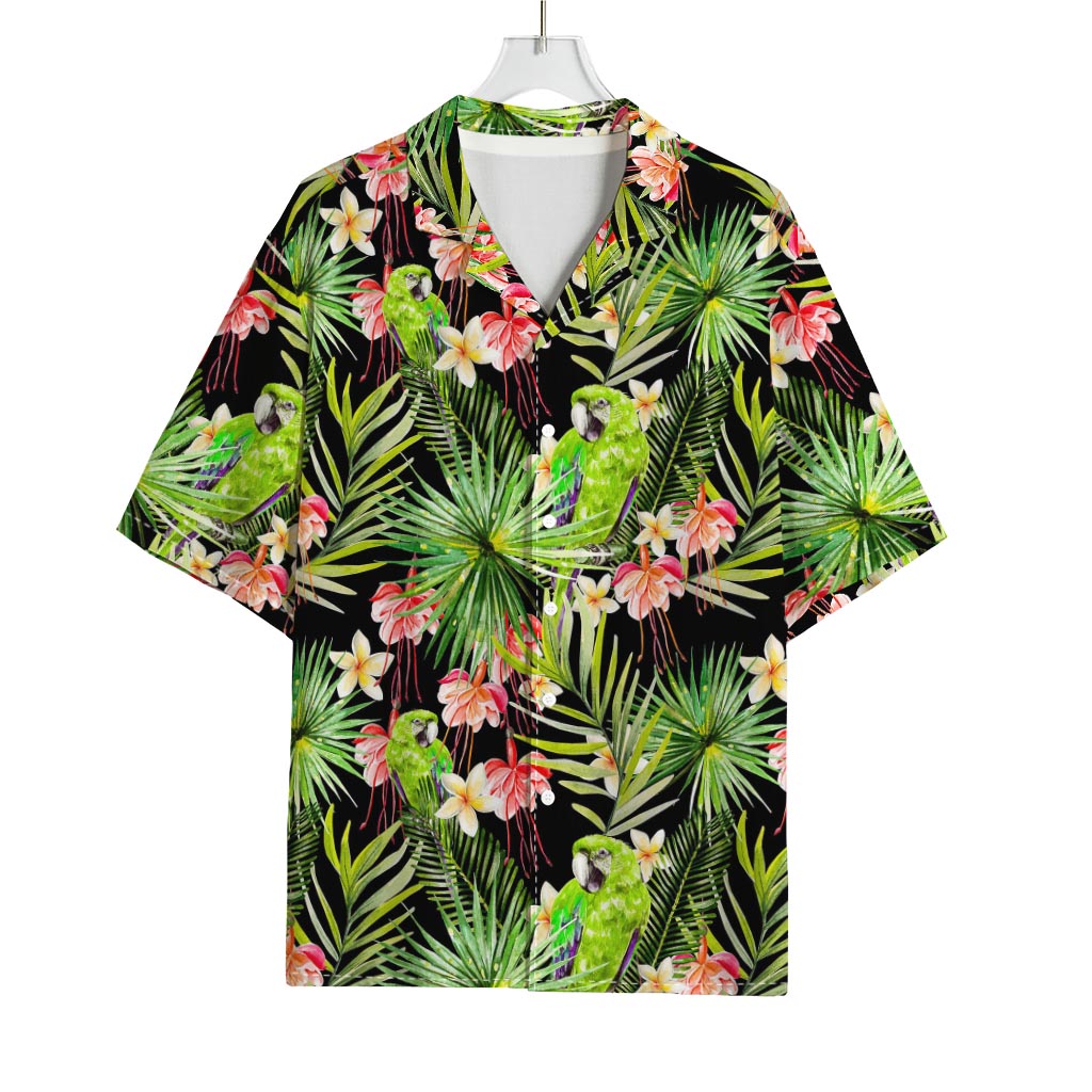Tropical Hawaiian Parrot Pattern Print Rayon Hawaiian Shirt