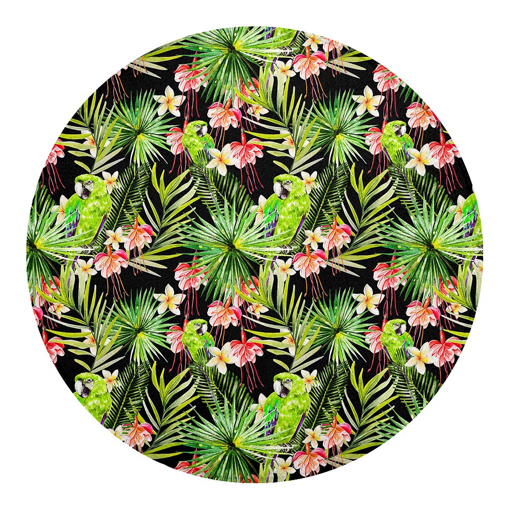 Tropical Hawaiian Parrot Pattern Print Round Blanket