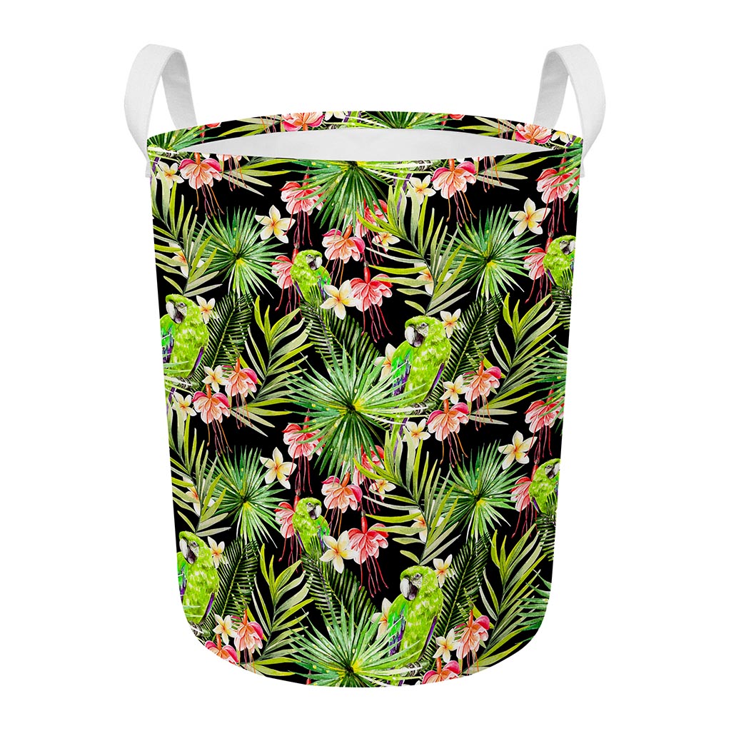 Tropical Hawaiian Parrot Pattern Print Round Laundry Basket