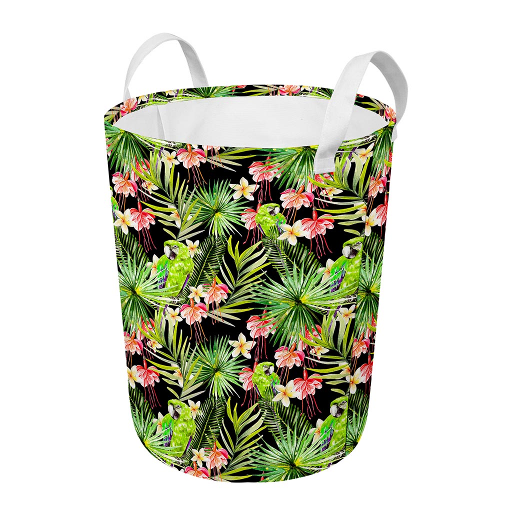 Tropical Hawaiian Parrot Pattern Print Round Laundry Basket