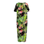 Tropical Hawaiian Parrot Pattern Print Short Sleeve Long Nightdress