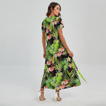 Tropical Hawaiian Parrot Pattern Print Short Sleeve Maxi Dress