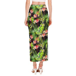 Tropical Hawaiian Parrot Pattern Print Side Slit Maxi Skirt