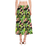 Tropical Hawaiian Parrot Pattern Print Side Slit Midi Skirt