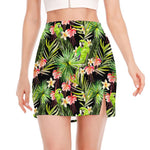 Tropical Hawaiian Parrot Pattern Print Side Slit Mini Skirt